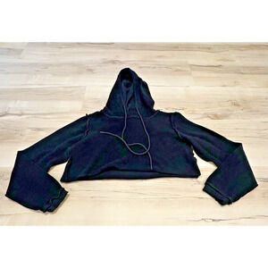 Danielle Guizio Women‎ XS Sweater Cotton Cropped Hoodie Black Inside Out